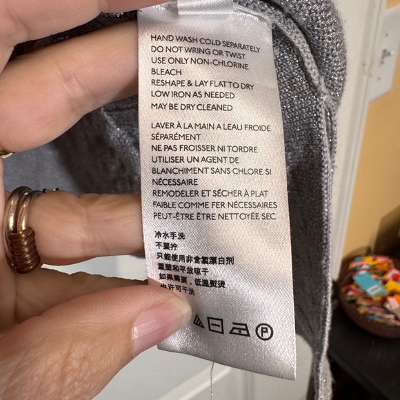 Anthropologie Alicia Shimmer Pullover Top Gray Silver Linen Blend XS Sparkle - Picture 6 of 9